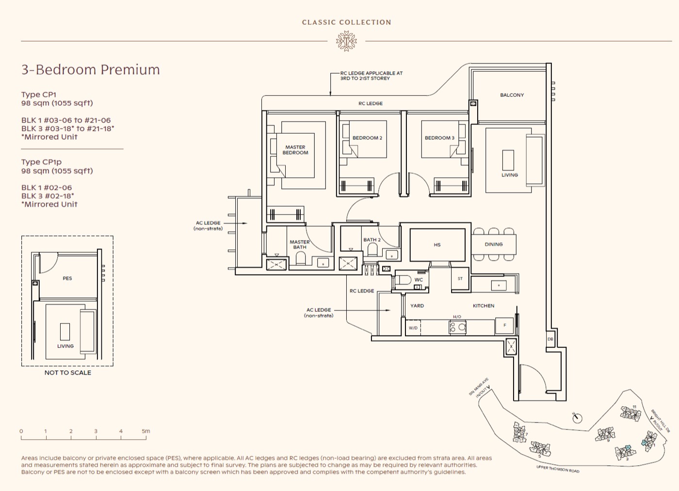 3-bedroom premium floor plan, 1,055 sq ft