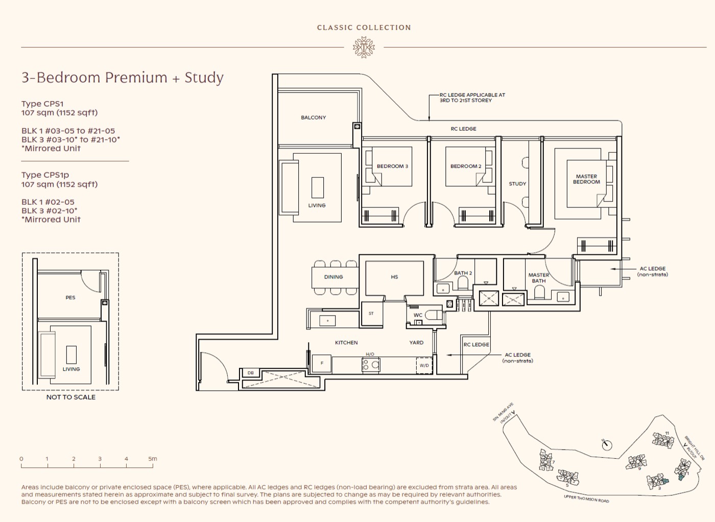 3-bedroom premium plus study floor plan, 1,152 sq ft