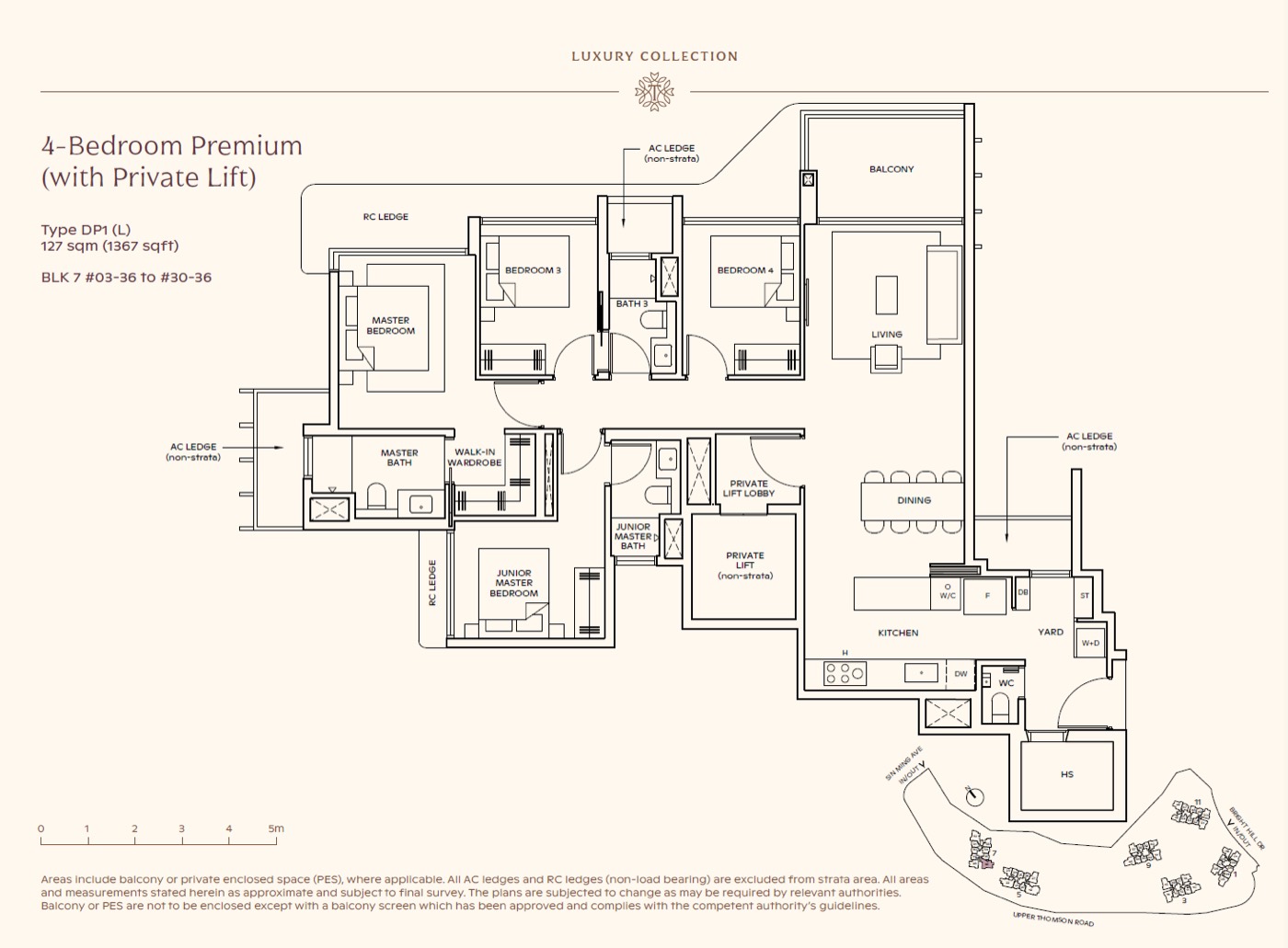 4-bedroom premium with private lift floor plan, 1,367 sq ft